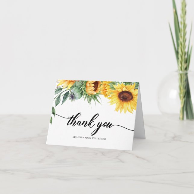 Carte de remerciements d'aquarelle de tournesol mo (Devant)