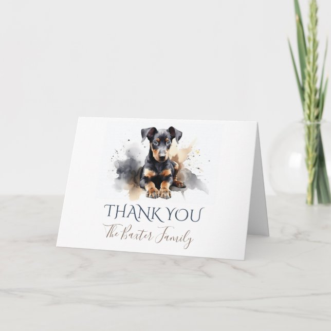 Carte de remerciements d'aquarelle Doberman Pinsch (Devant)