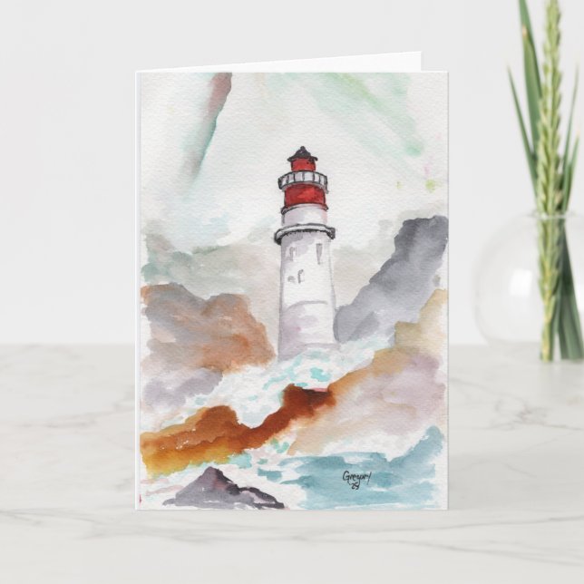 Carte de remerciements d'aquarelle du phare (Devant)