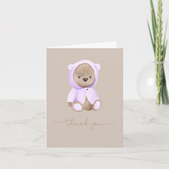 Carte de remerciements d'aquarelle Lavender Teddy  (Devant)
