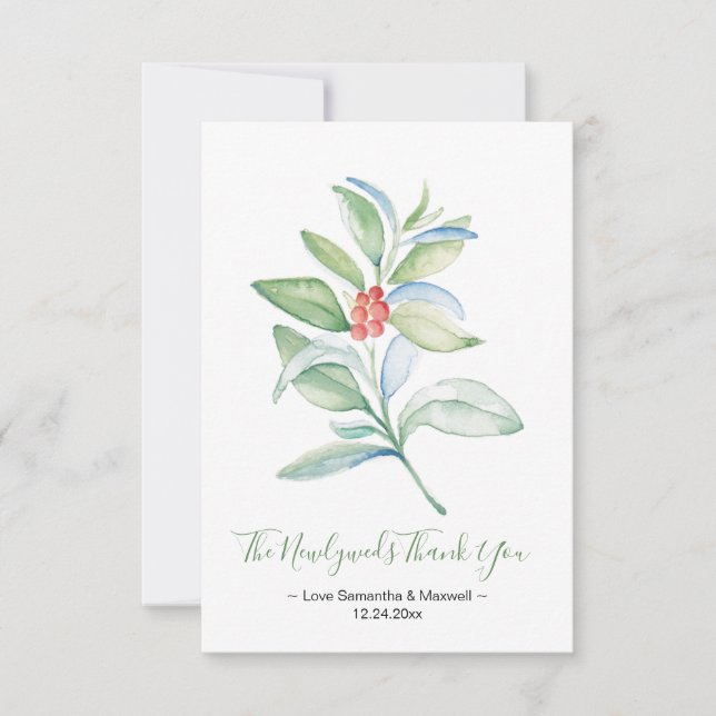 Carte de remerciements d'aquarelle Mariage de Noël (Devant)