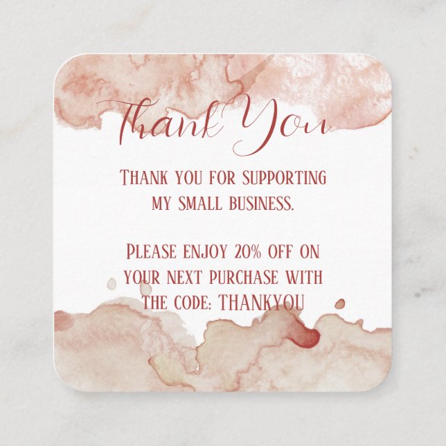 Carte de remerciements d'aquarelle rose (Dos)