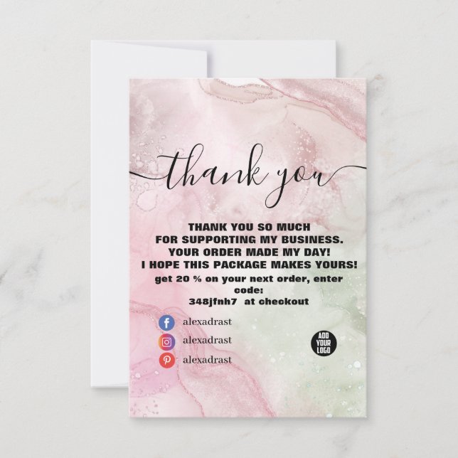 Carte de remerciements d'aquarelle rose moderne (Devant)