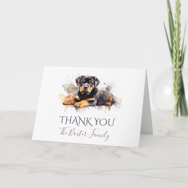 Carte de remerciements d'aquarelle Rottweiler (Devant)