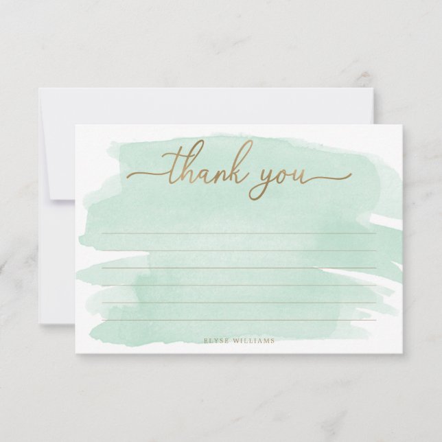Carte de remerciements d'aquarelle verte (Devant)