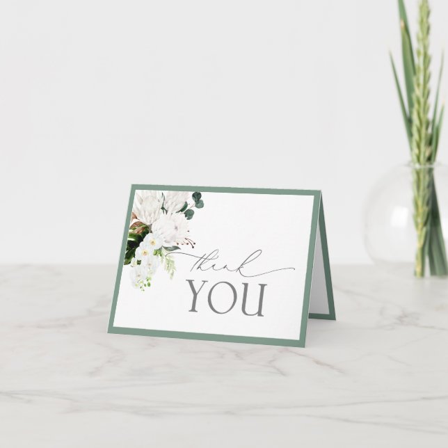 Carte de remerciements d'aquarelle verte et blanch (Devant)