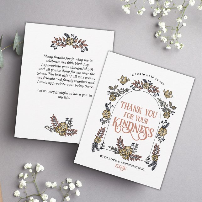 Carte de remerciements d'arche à fleurs d'oiseaux  (Personalized Thank You Card with Message on Back)