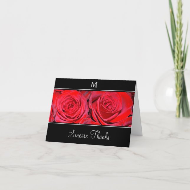 Carte de remerciements d'argent de noir de rose (Devant)