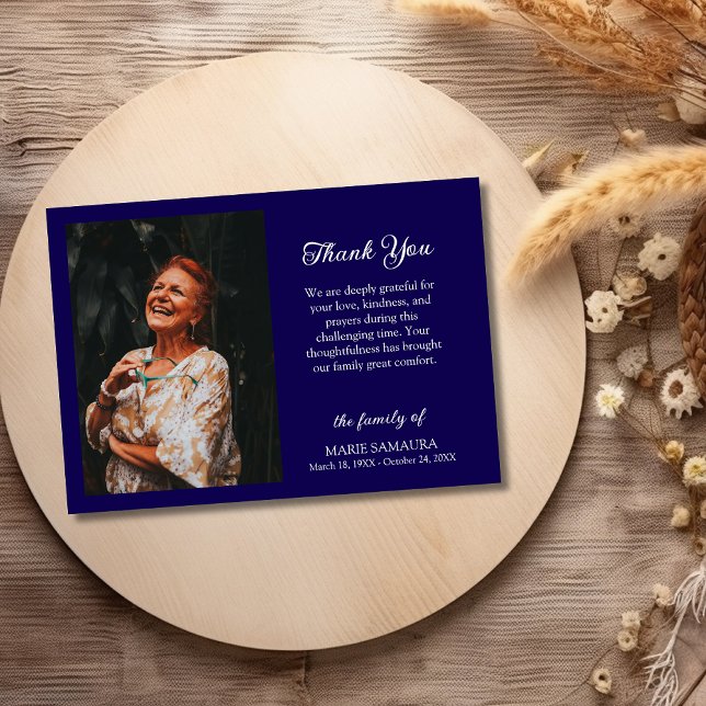 Carte De Remerciements Dark Blue Romantic Customize Photo Funeral Thank (Créateur téléchargé)