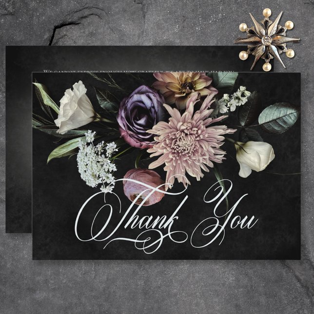 Carte De Remerciements Dark Gothic Mystérieux Muted Floral Mariage (Dark Gothic Mysterious Muted Floral Wedding Thank You Card)