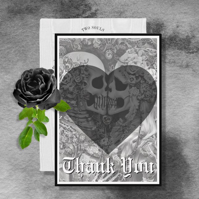 Carte De Remerciements Dark Gothique Noir & Blanc Squelette Couple Mariag (Créateur téléchargé)