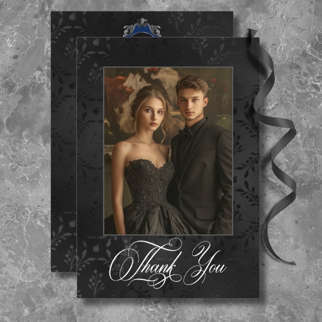 Carte De Remerciements Dark Gothique Noir Floral Satin Damas Mariage bleu (Créateur téléchargé)