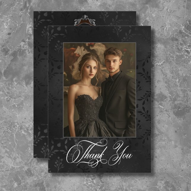 Carte De Remerciements Dark Gothique Noir Floral Satin Damask Brown (Créateur téléchargé)