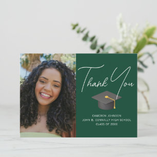 Carte De Remerciements Dark Green Graduate Photo Graduate personnalisée
