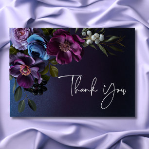 Carte De Remerciements Dark Moody Blue Lavender Floral Moderne Mariage