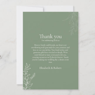 Carte De Remerciements Dark Sage Green Botanical Thank You Card