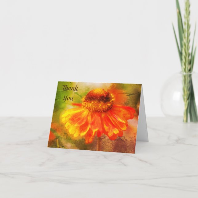Carte de remerciements d'art orangé jaune Zinnia (Devant)