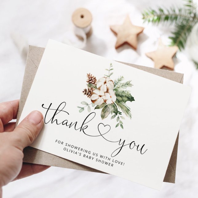 carte de remerciements de baby shower à feuillage  (Créateur téléchargé)