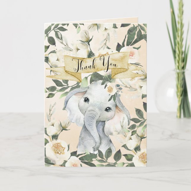 carte de remerciements de baby shower à fleurs d'é (Devant)