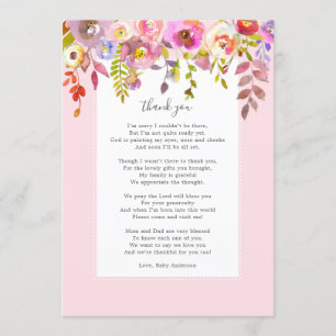 Carte de remerciements de baby shower à fleurs ros