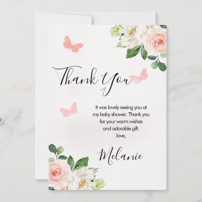 Carte de remerciements de Baby shower à papillon f (Devant)