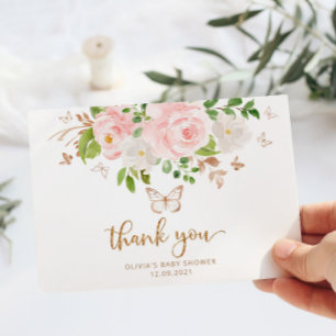 Carte de remerciements de baby shower à papillon f