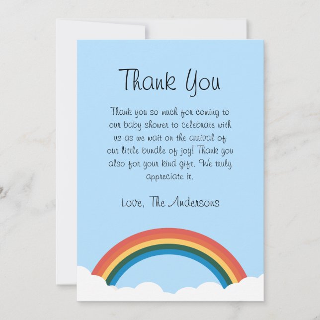 Carte de remerciements De Baby shower Arc-En-Ciel  (Devant)