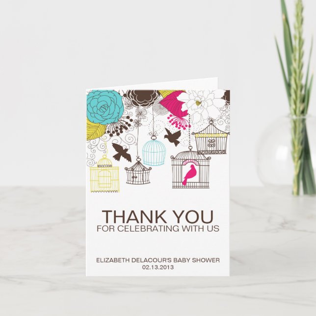 Carte de remerciements de Baby shower aux oiseaux  (Devant)