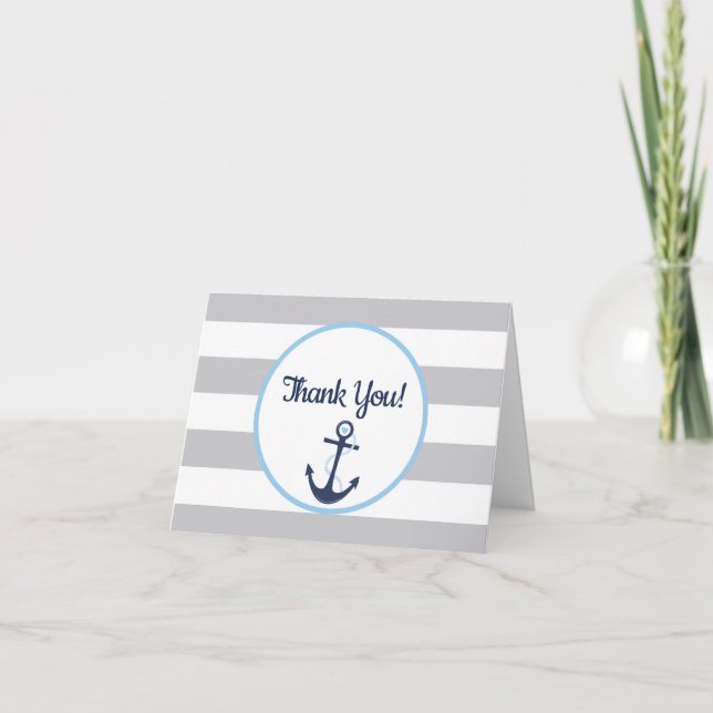 Carte de remerciements de Baby shower bleu Ancre m (Devant)