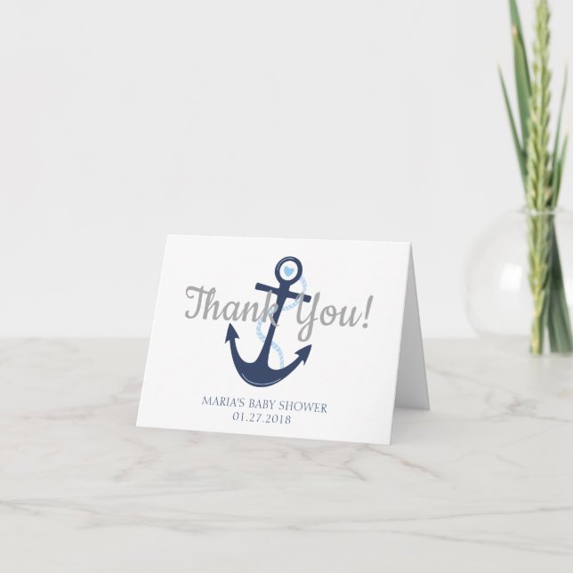 Carte de remerciements de Baby shower bleu Ancre m (Devant)