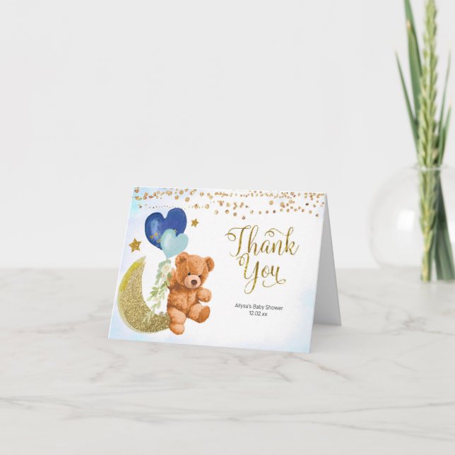 Carte de remerciements de Baby shower Bleu Ours Te (Devant)