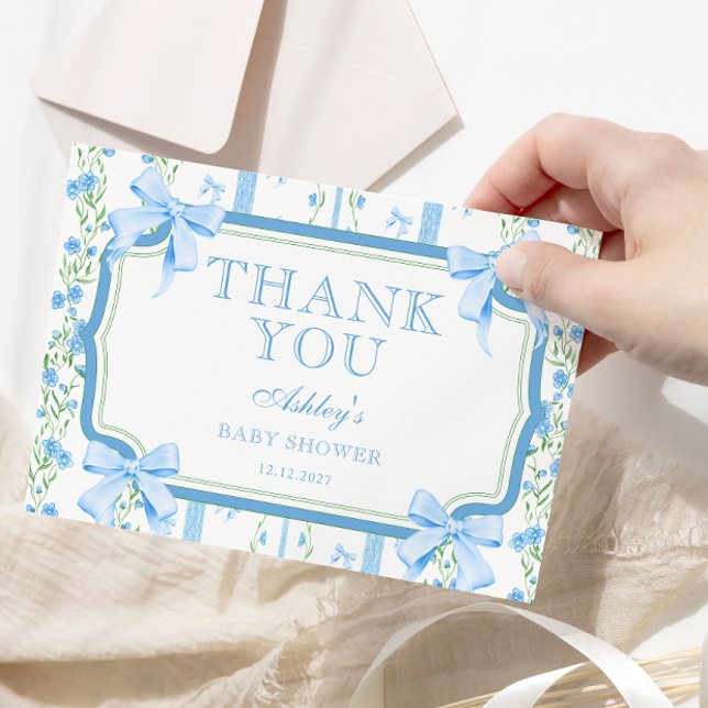 Carte de remerciements de Baby shower Blue Floral  (Créateur téléchargé)