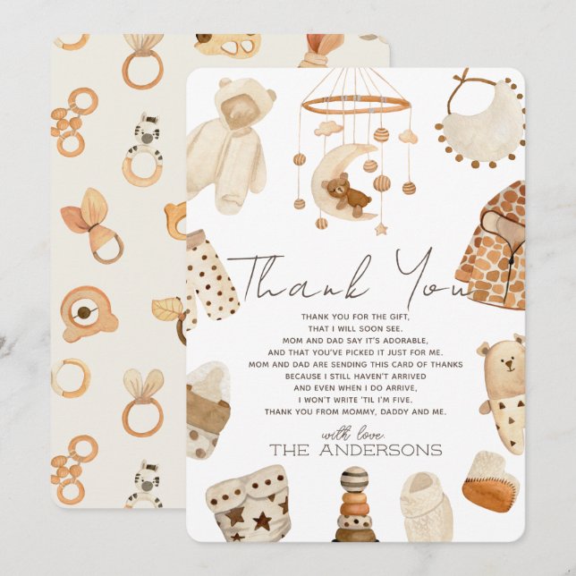 Carte de remerciements de Baby shower Boho Clothes (Devant / Derrière)