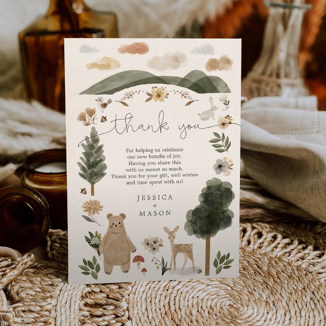 Carte de remerciements de Baby shower Boho Woodlan (Créateur téléchargé)