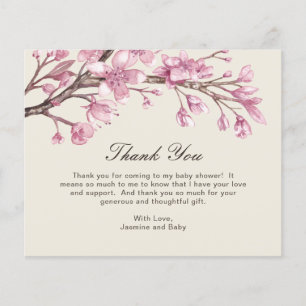Carte de remerciements de Baby shower Budget Fille