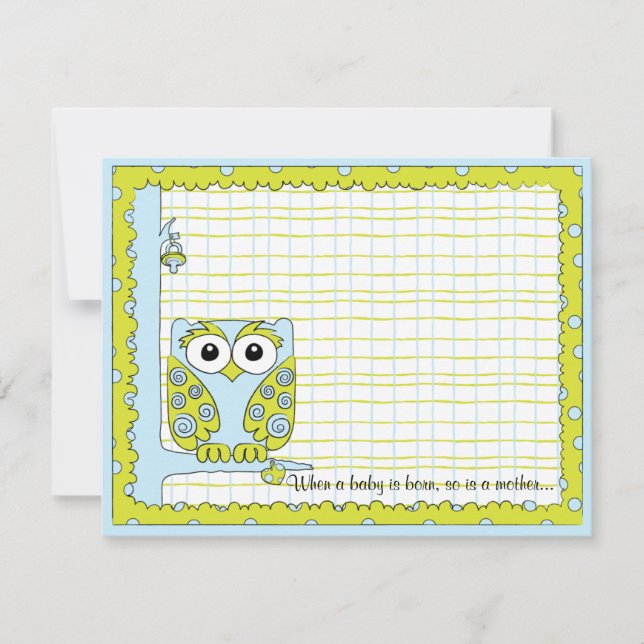Carte de remerciements de baby shower, Chouette bl (Devant)