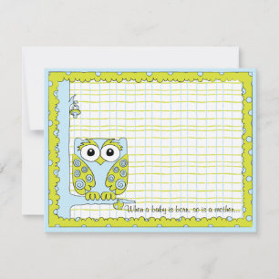 Carte de remerciements de baby shower, Chouette bl
