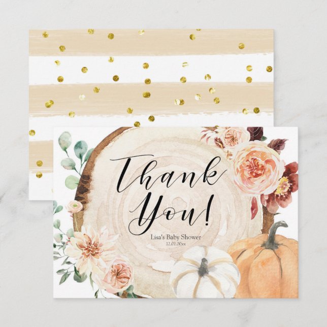 Carte de remerciements de Baby shower Citrouille r (Devant / Derrière)