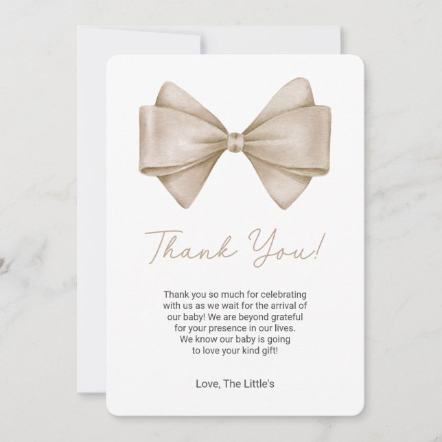 Carte de remerciements de Baby shower Coquette Bow (Devant)