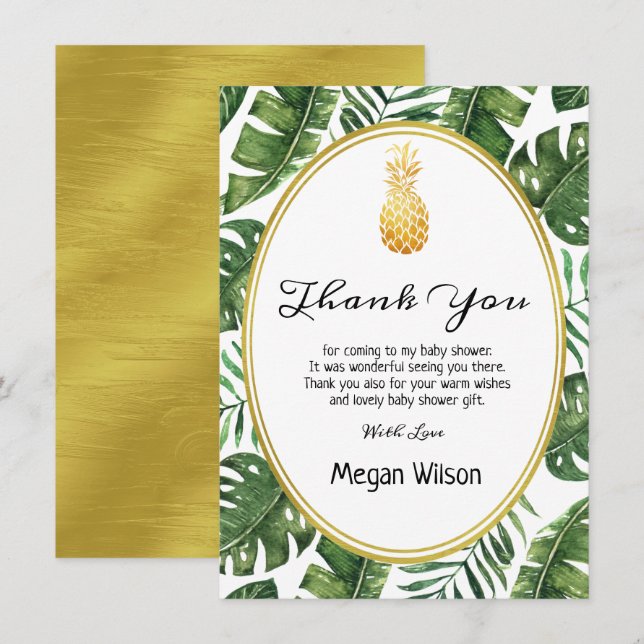 Carte de remerciements de Baby shower d'ananas tro (Devant / Derrière)