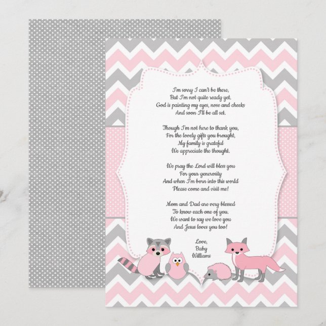 Carte de remerciements de baby shower d'animaux en (Devant / Derrière)