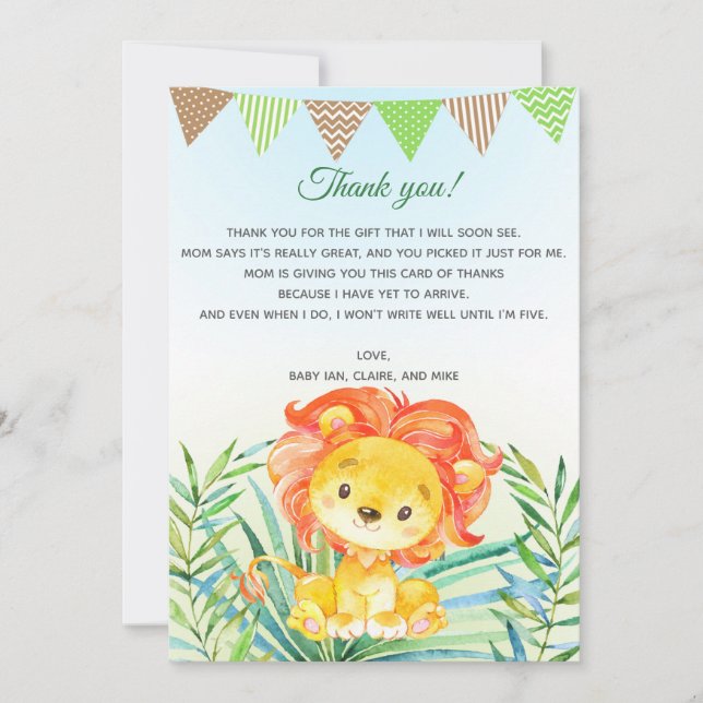 Carte de remerciements de baby shower d'aquarelle (Devant)