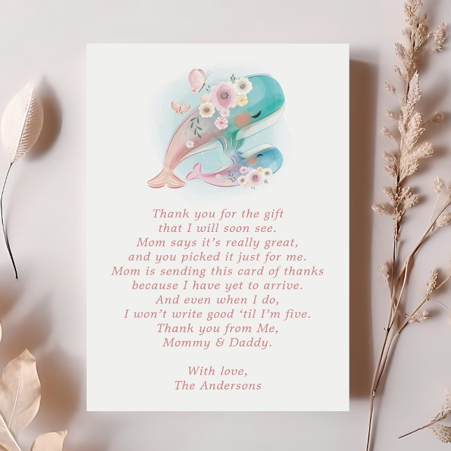 Carte de remerciements de Baby shower de baleines  (Créateur téléchargé)