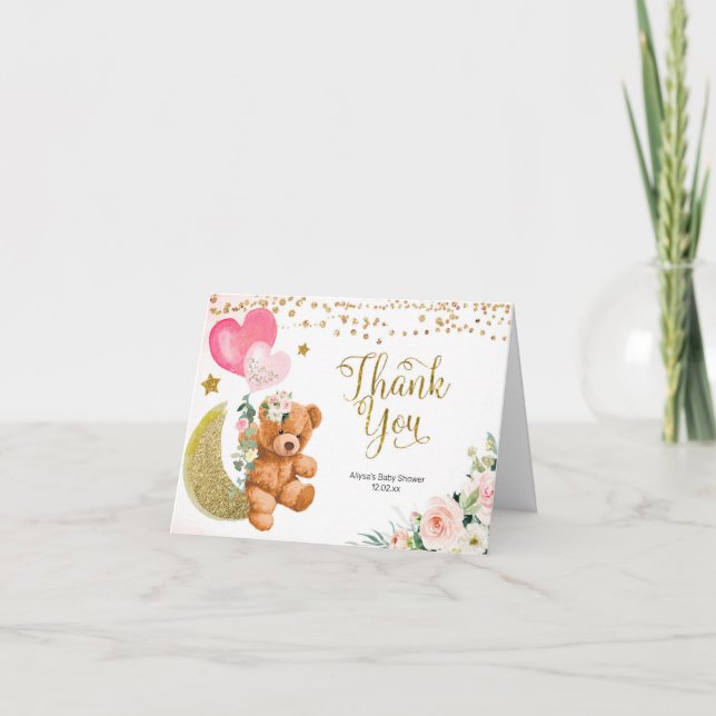 Carte de remerciements de Baby shower de ballon ro (Devant)