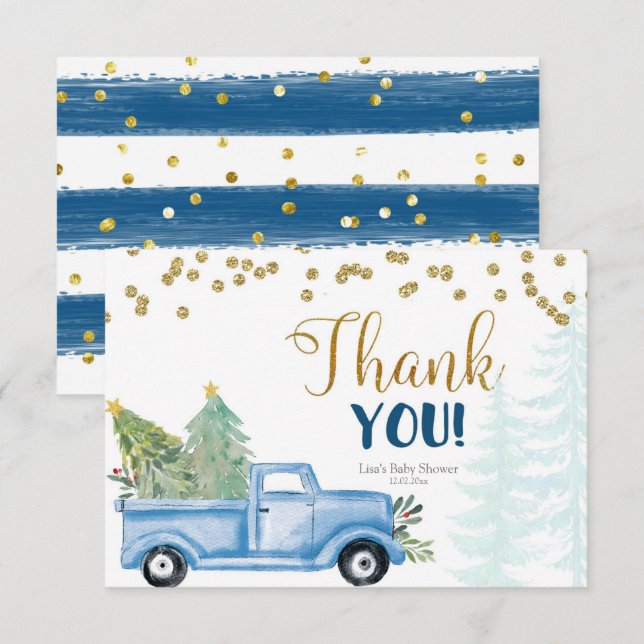 Carte de remerciements de Baby shower de camion bl (Devant / Derrière)
