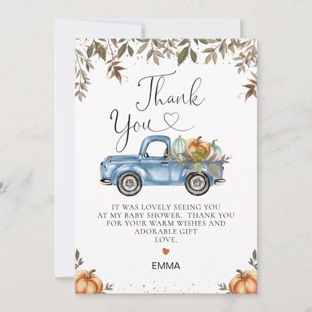 Carte de remerciements de Baby shower de camion Ci (Devant)
