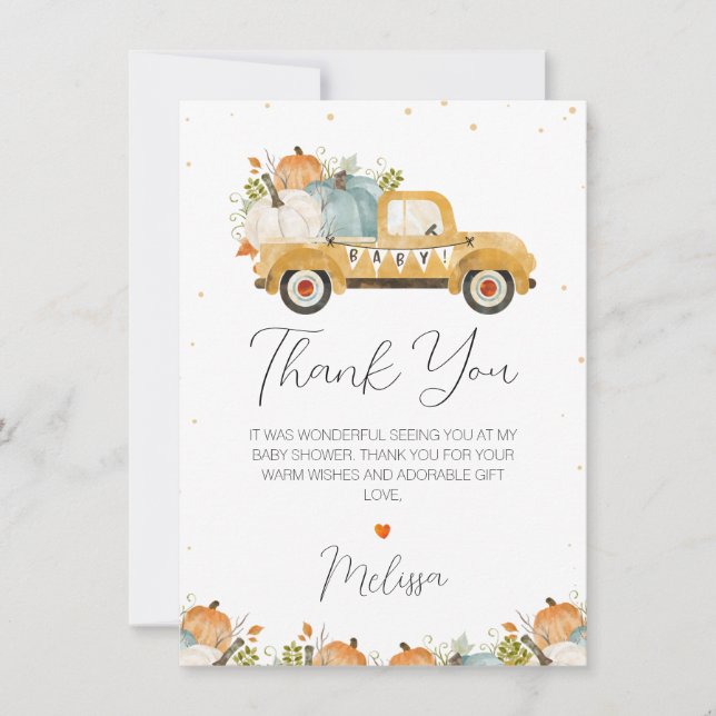 Carte de remerciements de Baby shower de camion Ci (Devant)