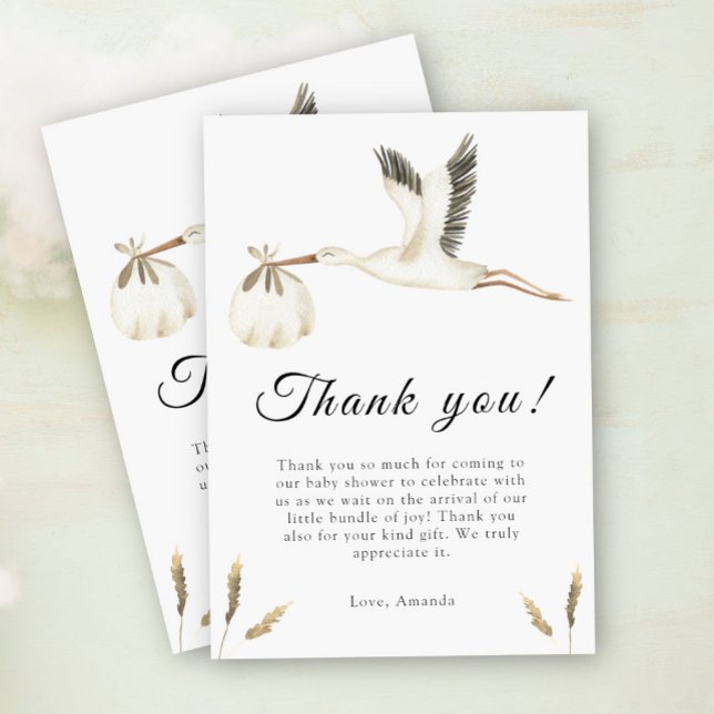 Carte de remerciements de baby shower de cigogne d (Créateur téléchargé)