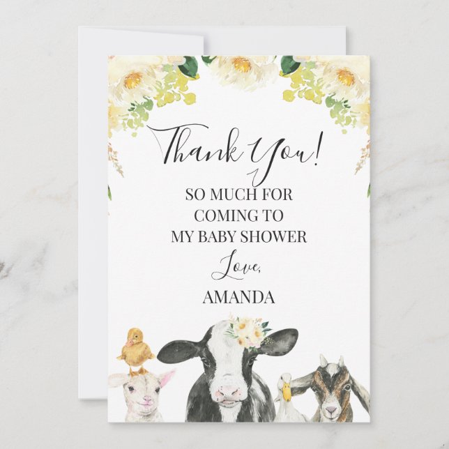 Carte de remerciements de Baby shower de ferme jau (Devant)
