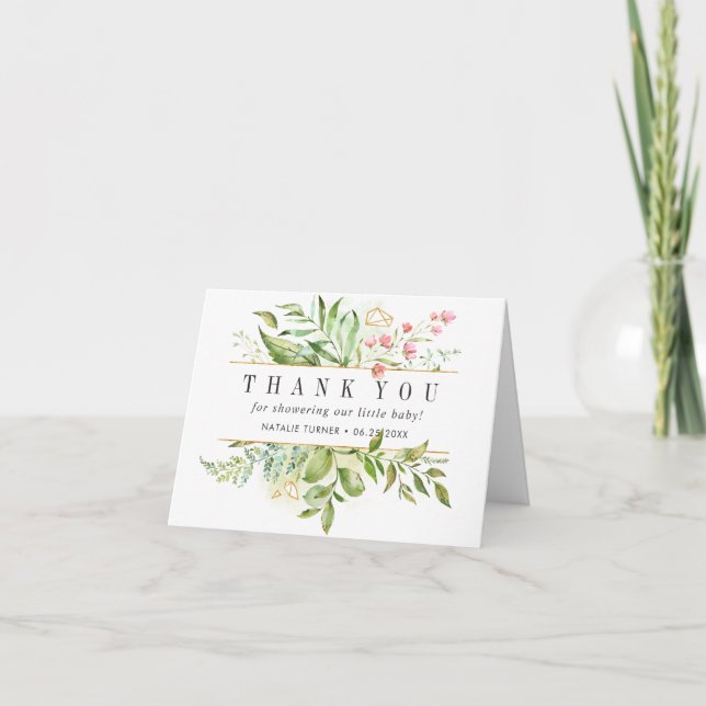 Carte de remerciements de Baby shower de feuillage (Devant)